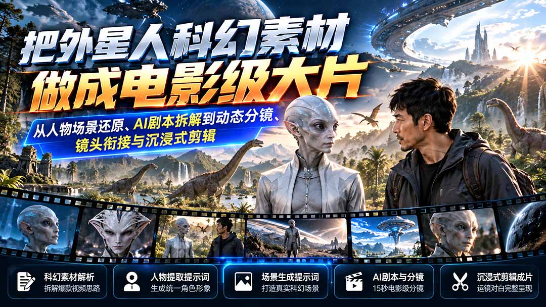 （20946期）把外星人科幻素材做成电影级大片：从人物场景还原、AI剧本拆解到动态分镜、镜头衔接与沉浸式剪辑-赛德副业库