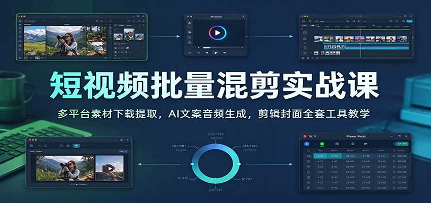 短视频批量混剪实战课:多平台素材下载提取,AI文案音频生成,剪辑封面全套工具教学-赛德副业库