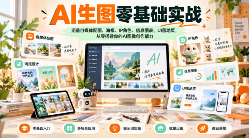 AI生图零基础实战,涵盖自媒体配图、海报、IP角色、信息图表、UI落地页,从零搭建你的AI图像创作能力-赛德副业库