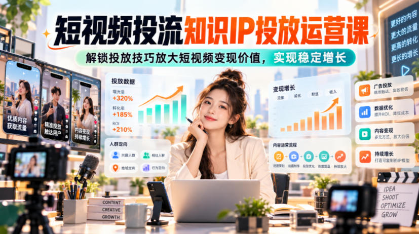 短视频投流知识IP投放运营课,解锁投放技巧放大短视频变现价值,实现稳定增长-赛德副业库