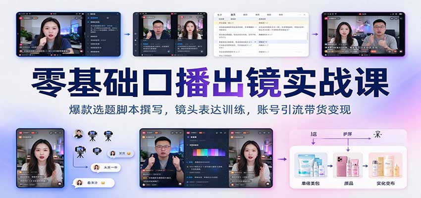 零基础口播出镜实战课:爆款选题脚本撰写,镜头表达训练,账号引流带货变现-赛德副业库