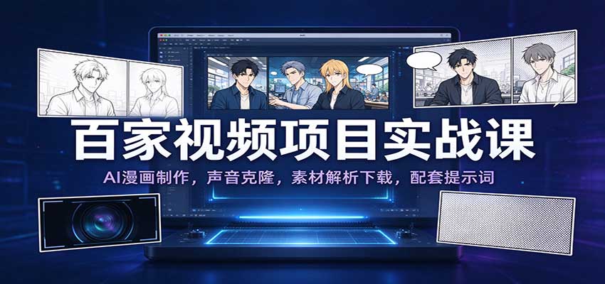 百家视频项目实战课:AI漫画制作,声音克隆,素材解析下载,配套提示词-赛德副业库
