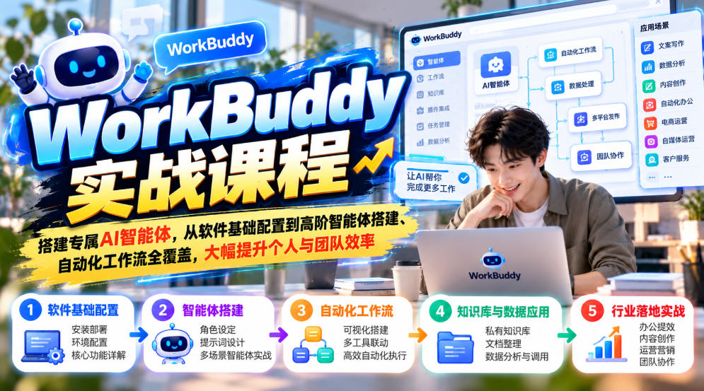 WorkBuddy实战课程，搭建专属AI智能体，从软件基础配置到高阶智能体搭建、自动化工作流全覆盖，大幅提升个人与团队效率-赛德副业库