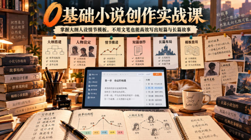 0基础小说创作实战课|掌握大纲人设情节模板,不用文笔也能高效写出短篇与长篇故事-赛德副业库