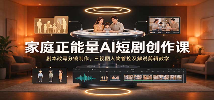 家庭正能量AI短剧创作课:剧本改写分镜制作,三视图人物管控及解说剪辑教学-赛德副业库