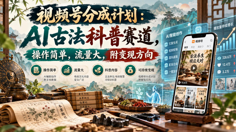 视频号分成计划:AI古法科普赛道,操作简单,流量大,附变现方向-赛德副业库
