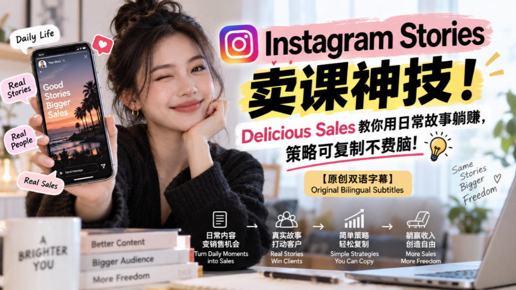 Instagram Stories卖课神技！Delicious Sales教你用日常故事躺賺，策略可复制不费脑！【原创双语字幕】-赛德副业库