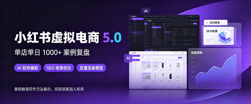 小红书虚拟电商5.0,单店单日1000+,AI软件+SEO收录,双重流量稳定出单【揭秘】-赛德副业库