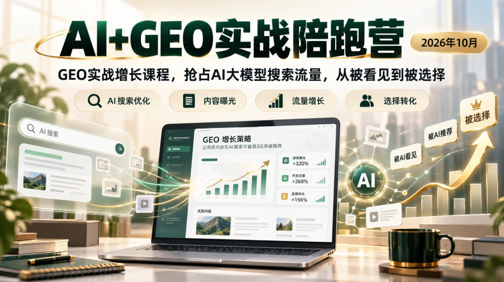 AI+GEO实战陪跑营2026年10月,GEO实战增长课程,抢占AI大模型搜索流量,从被看见到被选择-赛德副业库