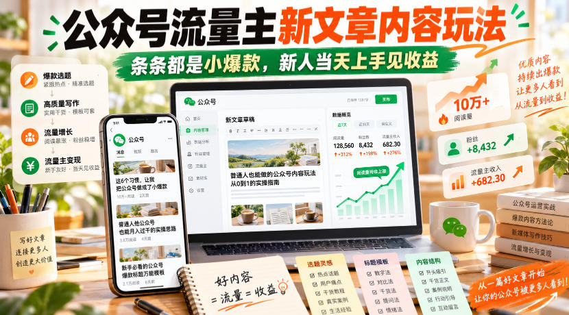公众号流量主新文章内容玩法,条条都是小爆款,新人当天上手见收益-赛德副业库