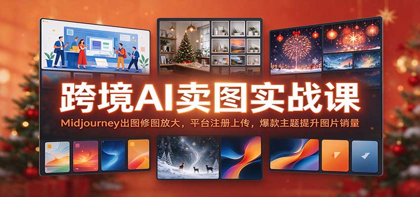 跨境AI卖图实战课：Midjourney出图修图放大，平台注册上传，爆款主题提升图片销量-赛德副业库