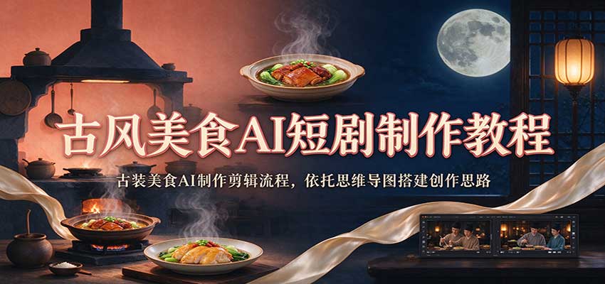 古风美食AI短剧制作教程:古装美食AI制作剪辑流程,依托思维导图搭建创作思路-赛德副业库