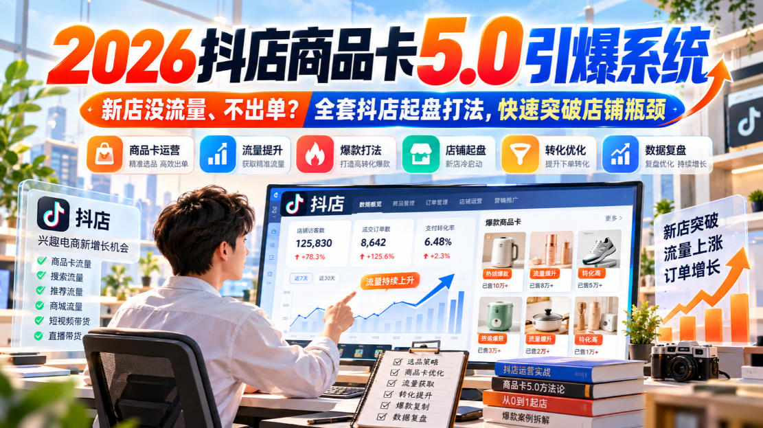 2026抖店商品卡5.0引爆系统,新店没流量、不出单?全套抖店起盘打法,快速突破店铺瓶颈-赛德副业库