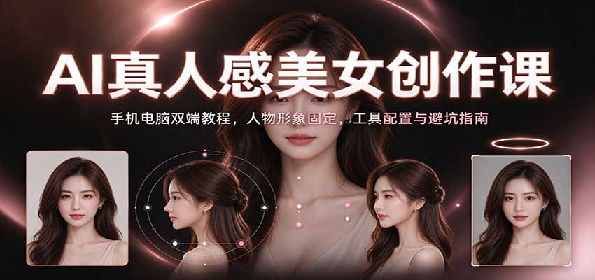 AI真人感美女创作课:手机电脑双端教程,人物形象固定,工具配置与避坑指南-赛德副业库