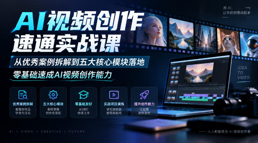 AI视频创作速通实战课｜从优秀案例拆解到五大核心模块落地，零基础速成AI视频创作能力-赛德副业库