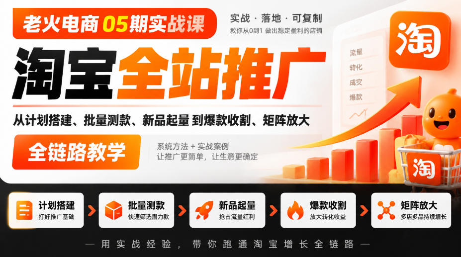 老火电商05期实战课｜淘宝全站推广从计划搭建、批量测款、新品起量到爆款收割、矩阵放大全链路教学-赛德副业库