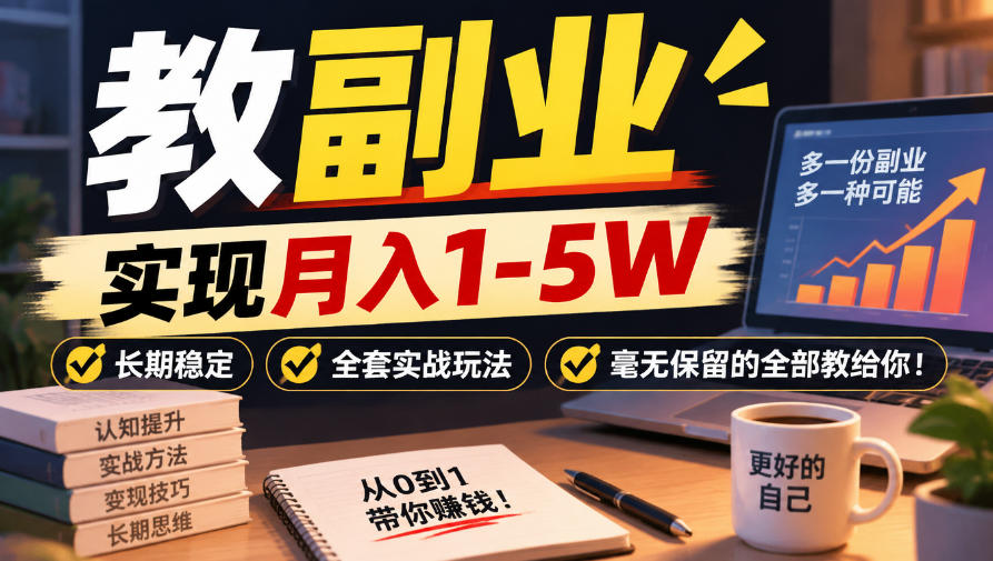 “教副业”实现月入1-5W,长期稳定,全套实战玩法毫无保留的全部教给你!【揭秘】-赛德副业库
