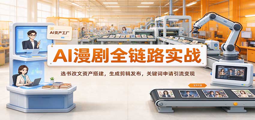 AI漫剧全链路实战：选书改文资产搭建，生成剪辑发布，关键词申请引流变现-赛德副业库