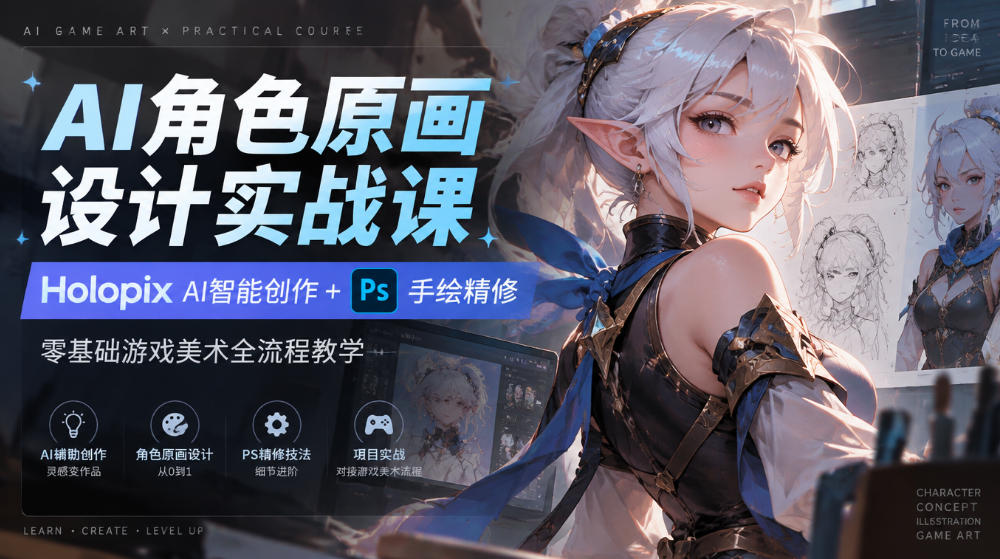 AI角色原画设计实战课｜Holopix AI智能创作+PS手绘精修，零基础游戏美术全流程教学-赛德副业库