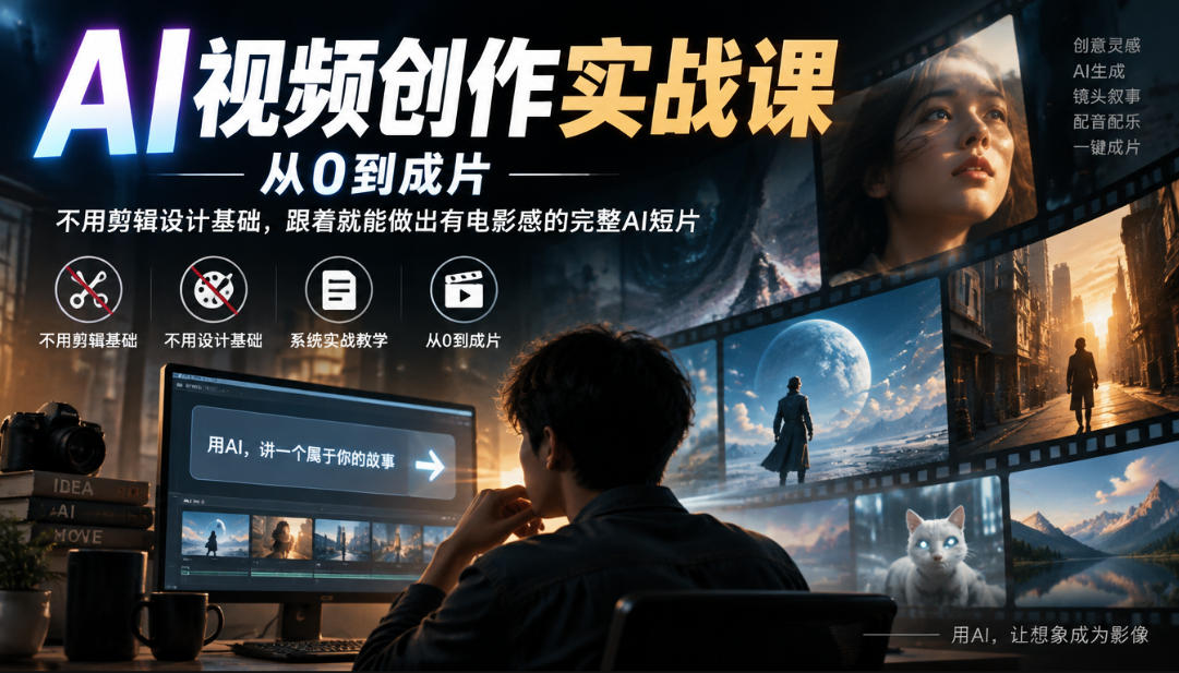 AI视频创作实战课，从0到成片，不用剪辑设计基础，跟着就能做出有电影感的完整AI短片-赛德副业库