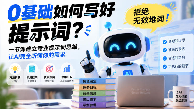 0基础如何写好提示词,拒绝无效堆词!一节课建立专业提示词思维,让AI完全听懂你的需求-赛德副业库