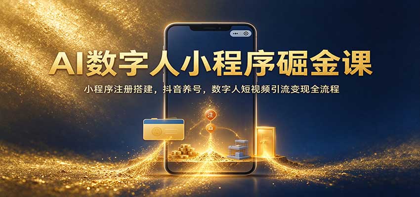 AI数字人小程序掘金课:小程序注册搭建,抖音养号,数字人短视频引流变现全流程-赛德副业库