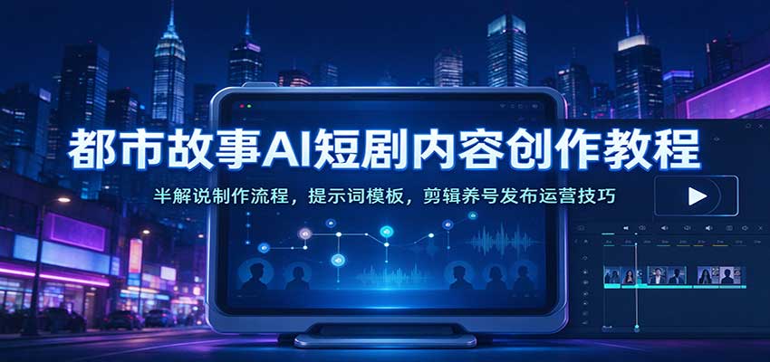都市故事AI短剧内容创作教程:半解说制作流程,提示词模板,剪辑养号发布运营技巧-赛德副业库