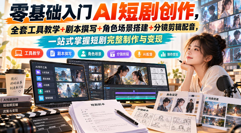 零基础入门AI短剧创作，全套工具教学+剧本撰写+角色场景搭建+分镜剪辑配音，一站式掌握短剧完整制作与变现-赛德副业库