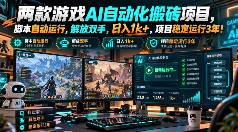 两款游戏AI自动化搬砖项目，脚本自动运行，解放双手，日入1k+，项目稳定运行3年！-赛德副业库