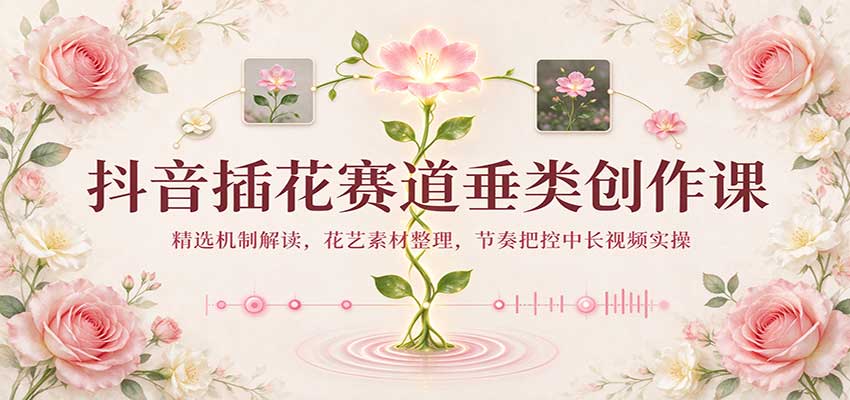抖音插花赛道垂类创作课：精选机制解读，花艺素材整理，节奏把控中长视频实操-赛德副业库