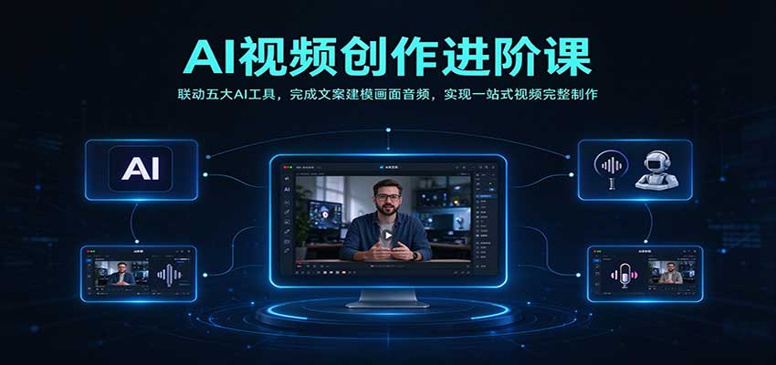AI视频创作进阶课:联动五大AI工具,完成文案建模画面音频,实现一站式视频完整制作-赛德副业库