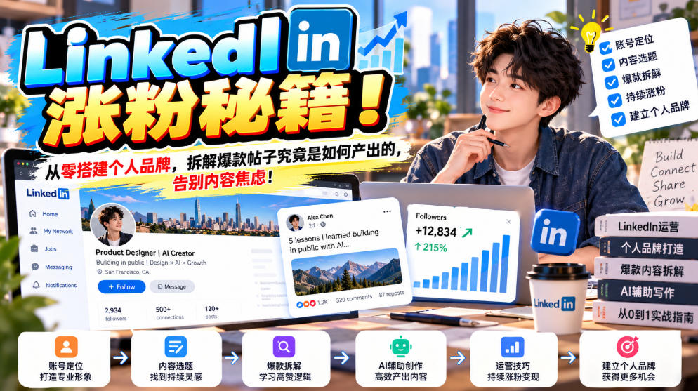 LinkedIn涨粉秘籍!从零搭建个人品牌,拆解爆款帖子究竟是如何产出的,告别内容焦虑!【原创双语字幕】-赛德副业库