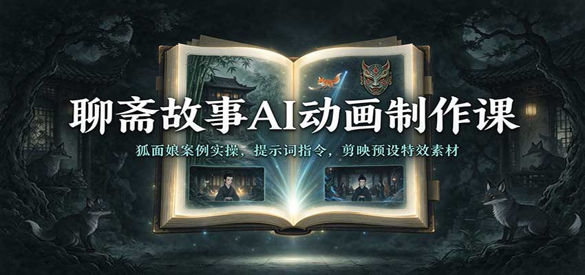 聊斋故事AI动画制作课:狐面娘案例实操,提示词指令,剪映预设特效素材-赛德副业库