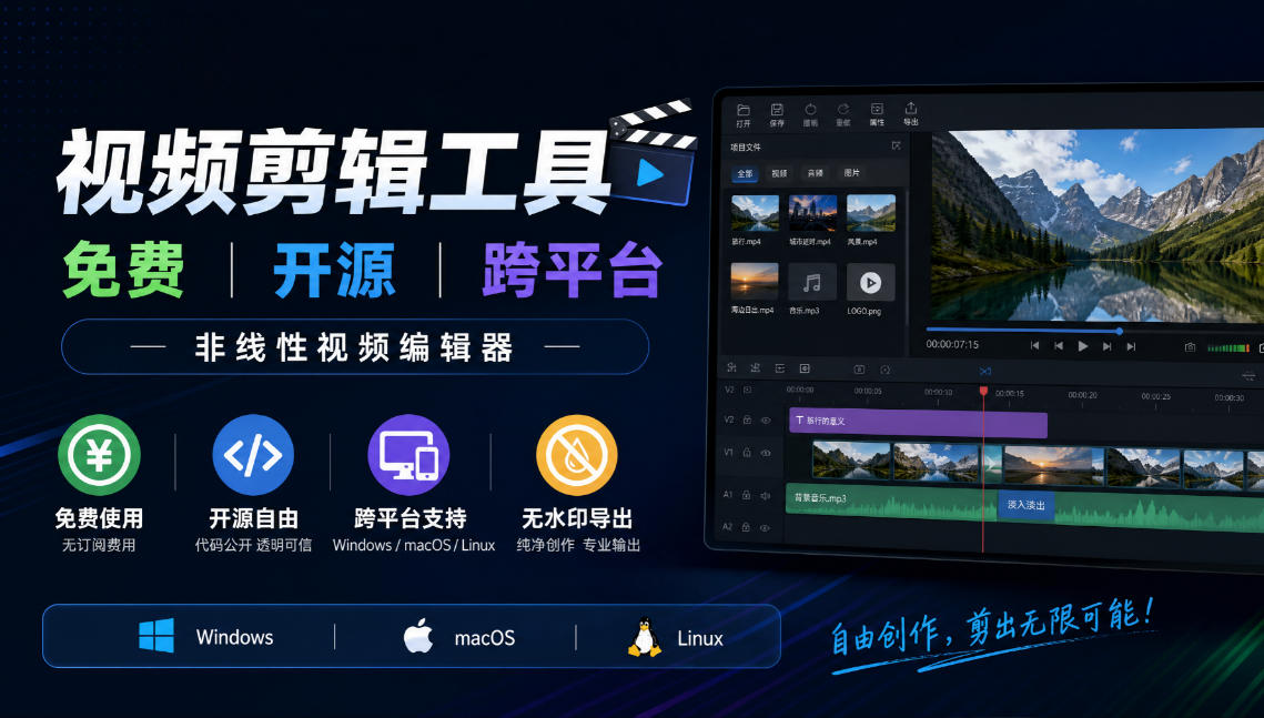 视频剪辑工具,免费、开源、跨平台,非线性视频编辑器,支持Windows、macOS、Linux,无水印、无订阅费用-赛德副业库