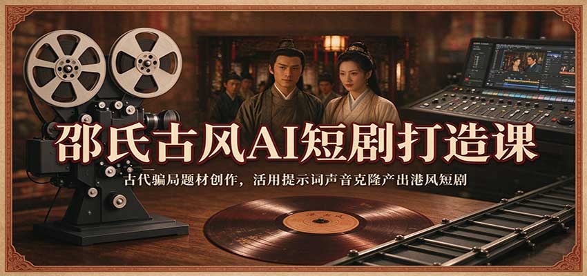 邵氏古风AI短剧打造课:古代骗局题材创作,活用提示词声音克隆产出港风短剧-赛德副业库