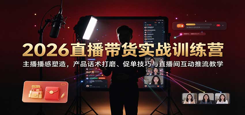 2026直播带货实战训练营：主播播感塑造，产品话术打磨、促单技巧与直播间互动推流教学-赛德副业库