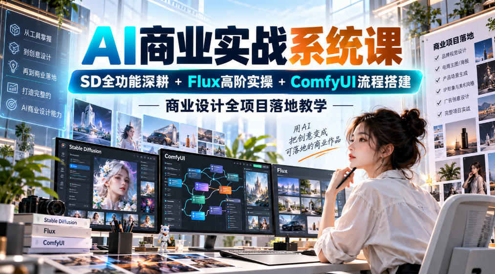 AI商业实战系统课｜SD全功能深耕+Flux高阶实操+Comfyui流程搭建，商业设计全项目落地教学-赛德副业库