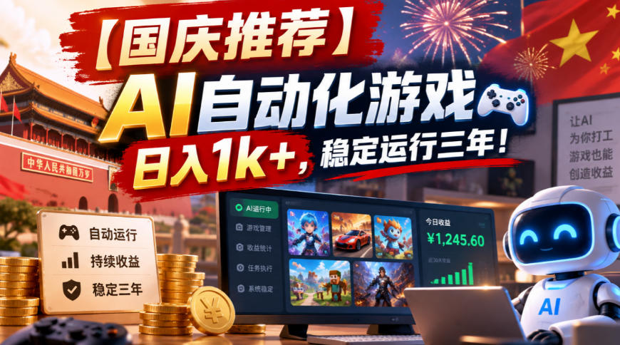 【国庆推荐】AI自动化游戏,日入1k+,操作简单,稳定运行三年!【揭秘】-赛德副业库