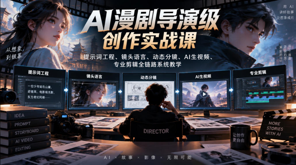 AI漫剧导演级创作实战课|提示词工程、镜头语言、动态分镜、AI生视频、专业剪辑全链路系统教学-赛德副业库