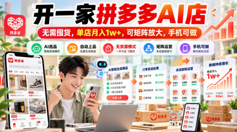 开一家拼多多AI店，无需囤货，单店月入1w+，可矩阵放大，手机可做【揭秘】-赛德副业库