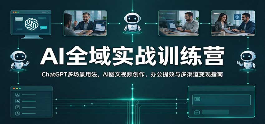 AI全域实战训练营：ChatGPT多场景用法，AI图文视频创作，办公提效与多渠道变现指南-赛德副业库