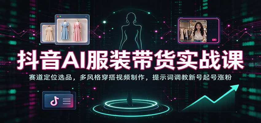 抖音AI服装带货实战课:赛道定位选品,多风格穿搭视频制作,提示词调教新号起号涨粉-赛德副业库