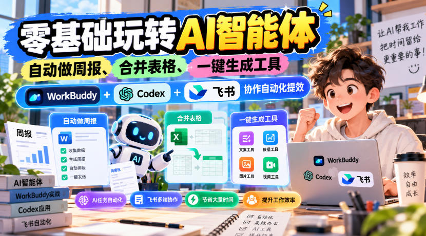 【无水印】零基础玩转AI智能体，自动做周报、合并表格、一键生成工具，WorkBuddy+Codex + 飞书协作自动化提效-赛德副业库