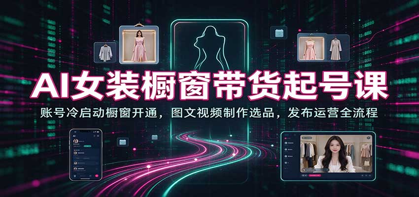AI女装橱窗带货起号课：账号冷启动橱窗开通，图文视频制作选品，发布运营全流程-赛德副业库