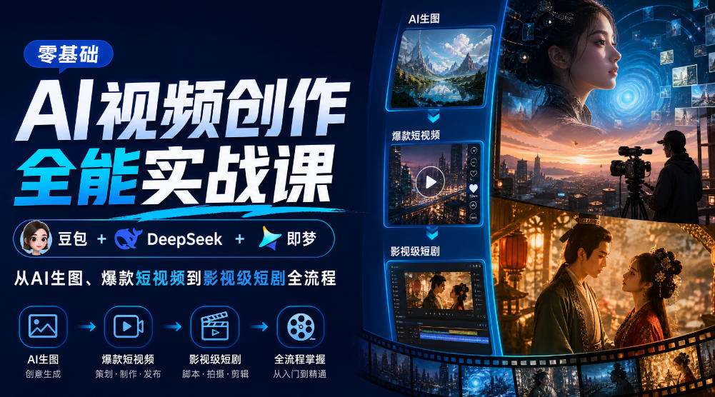 零基础AI视频创作全能实战课｜豆包+DeepSeek+即梦，从AI生图、爆款短视频到影视级短剧全流程-赛德副业库