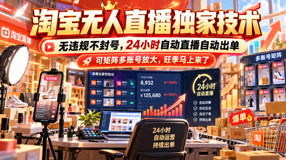 淘宝无人直播独家技术,无违规不封号,24小时自动直播自动出单,可矩阵多账号放大,旺季马上来了【揭秘】-赛德副业库
