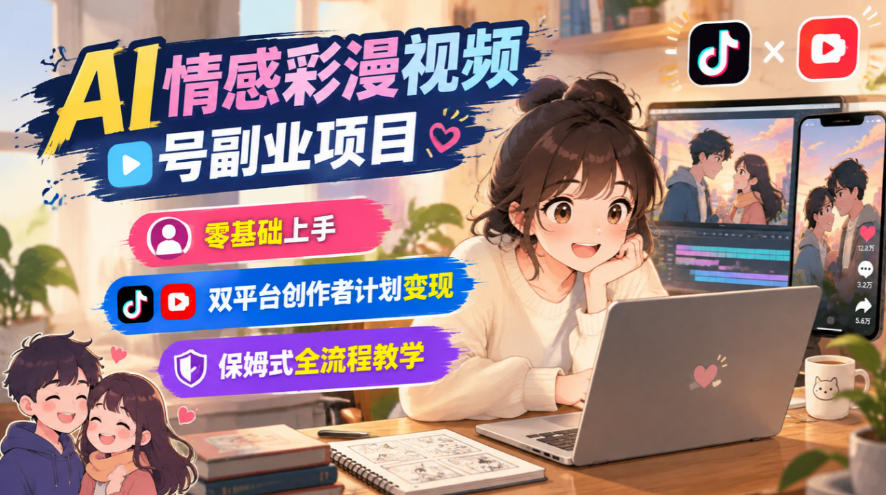 AI情感彩漫视频号副业项目,零基础上手,双平台创作者计划变现,保姆式全流程教学-赛德副业库