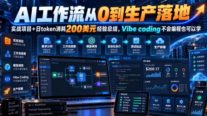 AI工作流从0到生产落地，实战项目+日token消耗200美刀经验总结，Vibe coding不会编程也可以学-赛德副业库